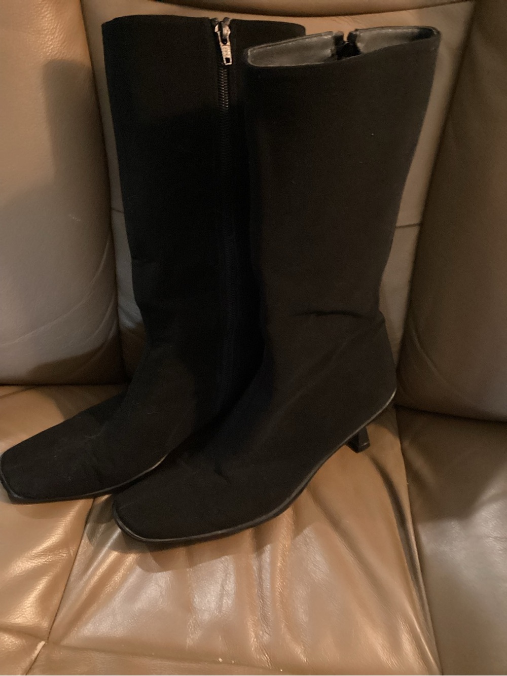 Stuart Weitzman Black Mid-Calf Kitten Heel Boots